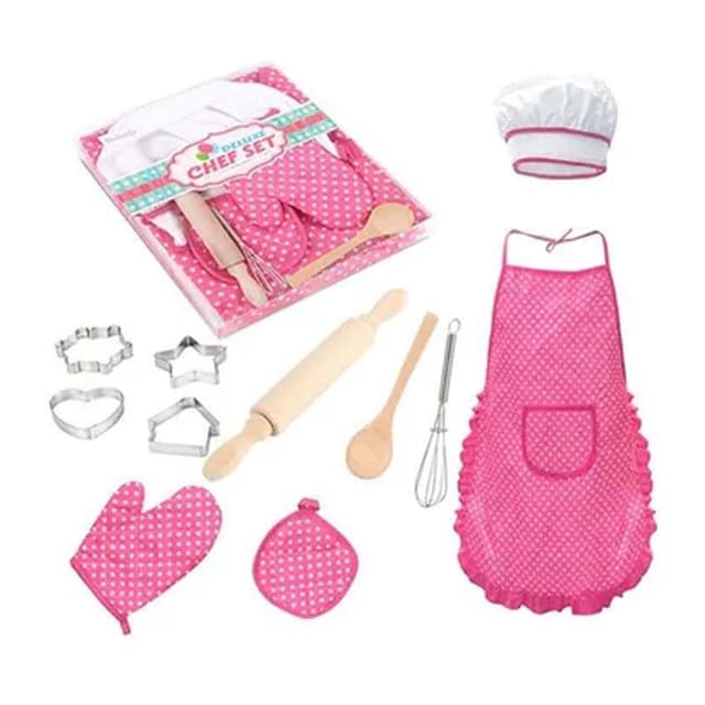 Ehome Kids Complete Chefs Cooking & Baking Kitchen Play Set – 11 Pieces with Apron - 008-919A