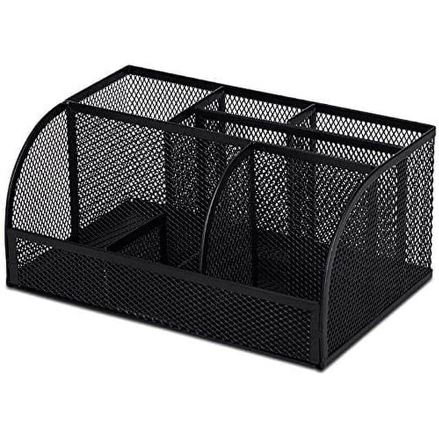 Deli Mesh Desk Organiser, 7 Divisions, Black, Perfect for Organizing Office Supplies and Desk Accessories - E8903