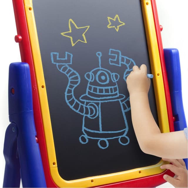 Qwikflip Double Sided Easel | Adjustable Height, Durable Frame, Magnetic Dry Erase & Chalkboard Surface for Kids - CY5034