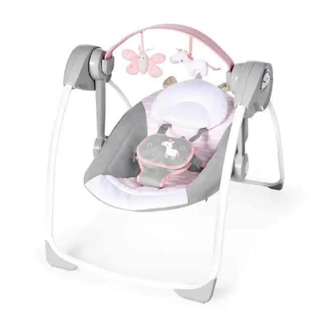 Ingenuity Comfort 2 Go Portable Baby Swing, Flora the Unicorn Design, Compact & Foldable, 0-9 Months - 12202