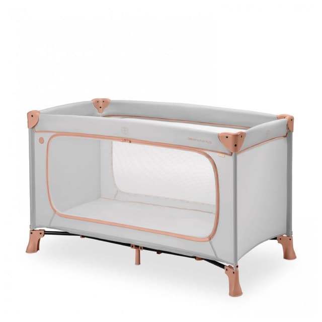 Hauck Dream N Play Plus Travel Cot, Foldable Baby Cot with XL Slip-Through, Mesh Sides, Portable Baby Bed with Travel Bag, Dusty Cork, HK601006