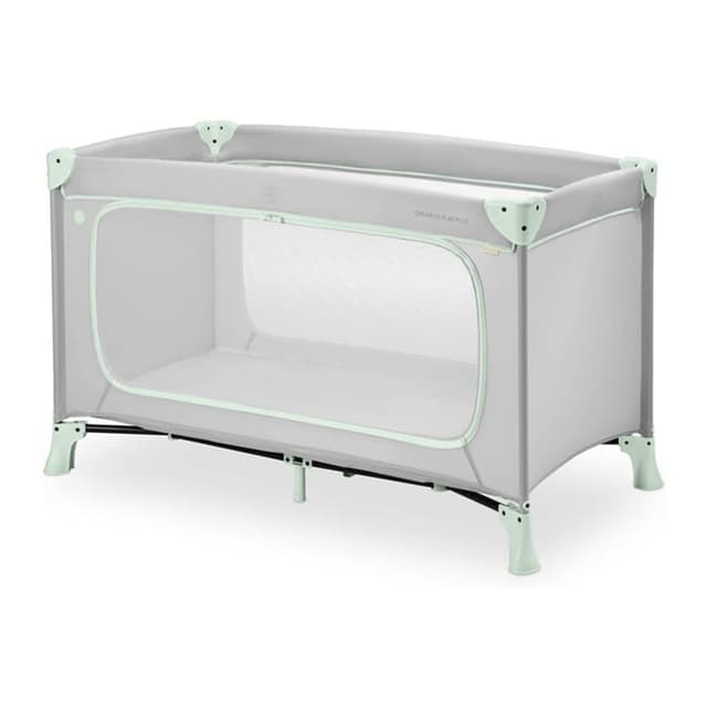 Hauck Dream N Play Plus Travel Cot, Foldable Baby Cot with XL Slip-Through, Mesh Sides, Portable Baby Bed with Travel Bag, Dusty Mint, HK600993