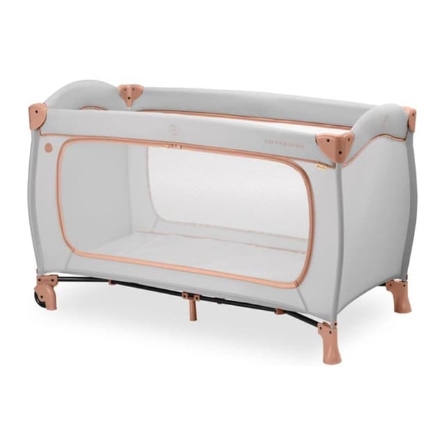 Hauck Sleep N Play Go Plus Travel Cot, Lightweight and Foldable Baby Cot, Mesh Sides and XL Slip-Through, Dusty Cork, HK600900