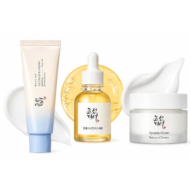 Beauty of Joseon Complete Glow & Protect Bundle - Relief Sun Aqua-Fresh Sunscreen SPF50 50ml + Glow Serum Propolis Niacinamide 30ml + Dynasty Cream Rice Ginseng 50ml