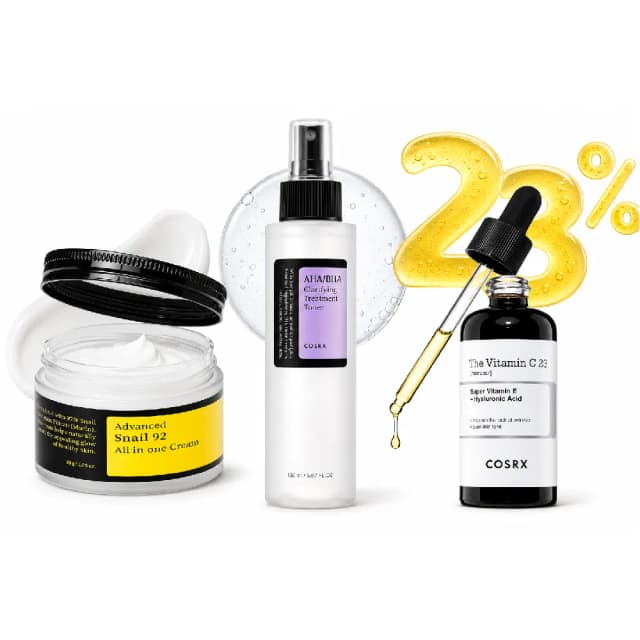 COSRX Complete Glow & Exfoliate Bundle - Advanced Snail 92 All In One Cream 100g + AHA BHA Clarifying Treatment Toner 150ml + The Vitamin C 23 Serum 20g