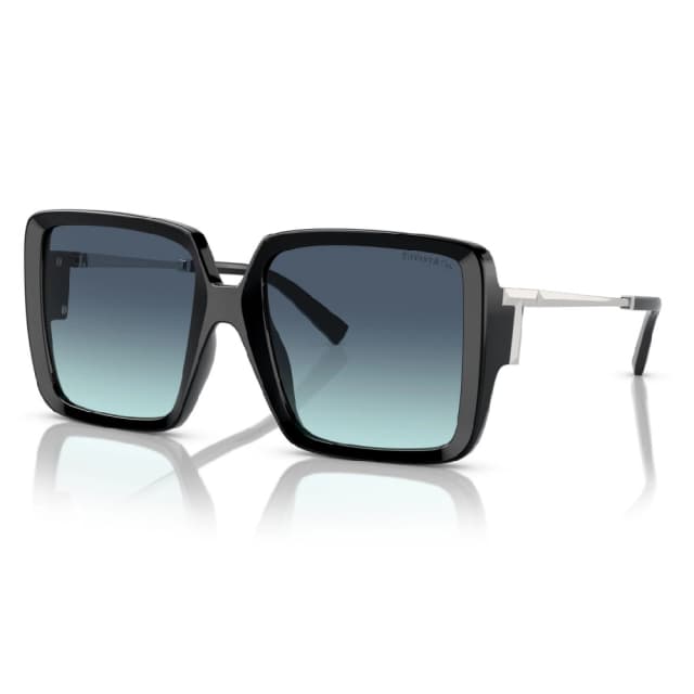 Tiffany 55mm Square Sunglasses for Women, Black Injected Frame, Light Blue Gradient Blue Bio Polyamide Lenses - TF4212U