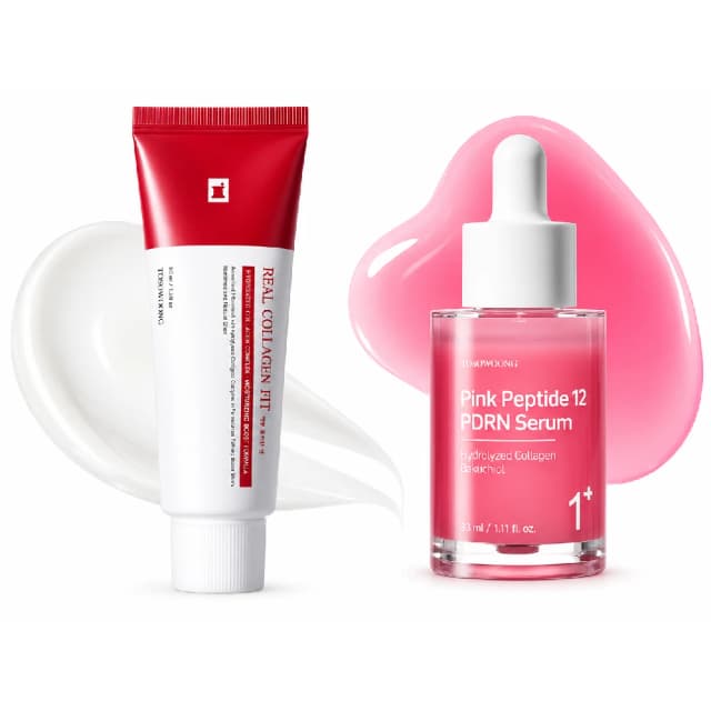 Tosowoong Korean Skincare Bundle - Pink Peptide 12 PDRN Serum 33ml & Real Collagen Fit Wrapping Mask 50ml