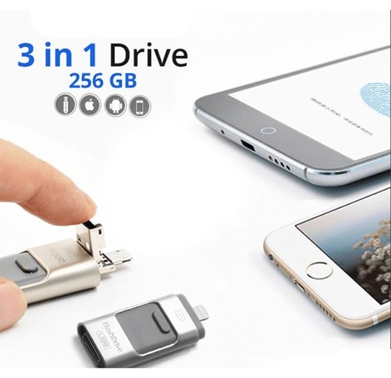 MQ Universal Multi-Color 3 In1 i-Flash 256GB OTG USB Flash Drive For Android, iOS, Laptop & PC