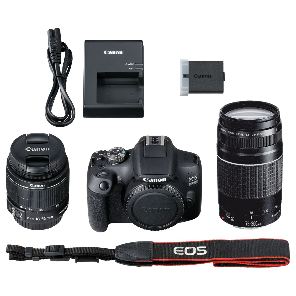 Canon EOS 2000D, EF-S 18-55mm IS II Lens, EF 75-300mm III Lens