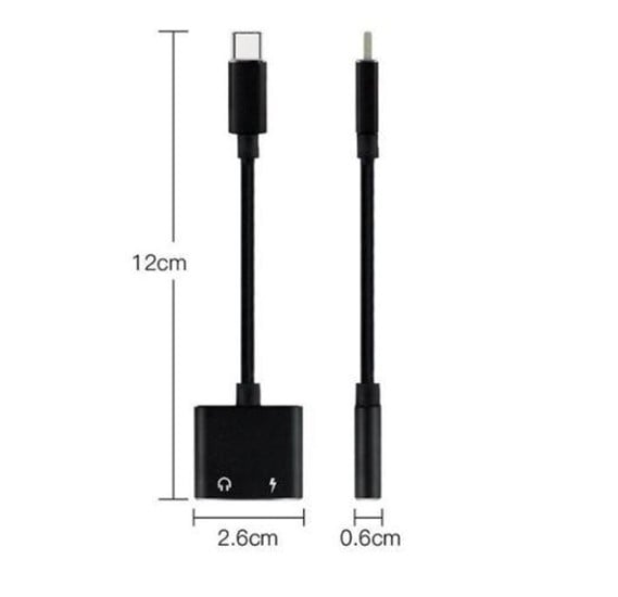 USB Type-C Audio Charging Adapter 2 In 1 Type C Male To Female 3.5mm Headphone Jack + Charging Converter, Assorted Color