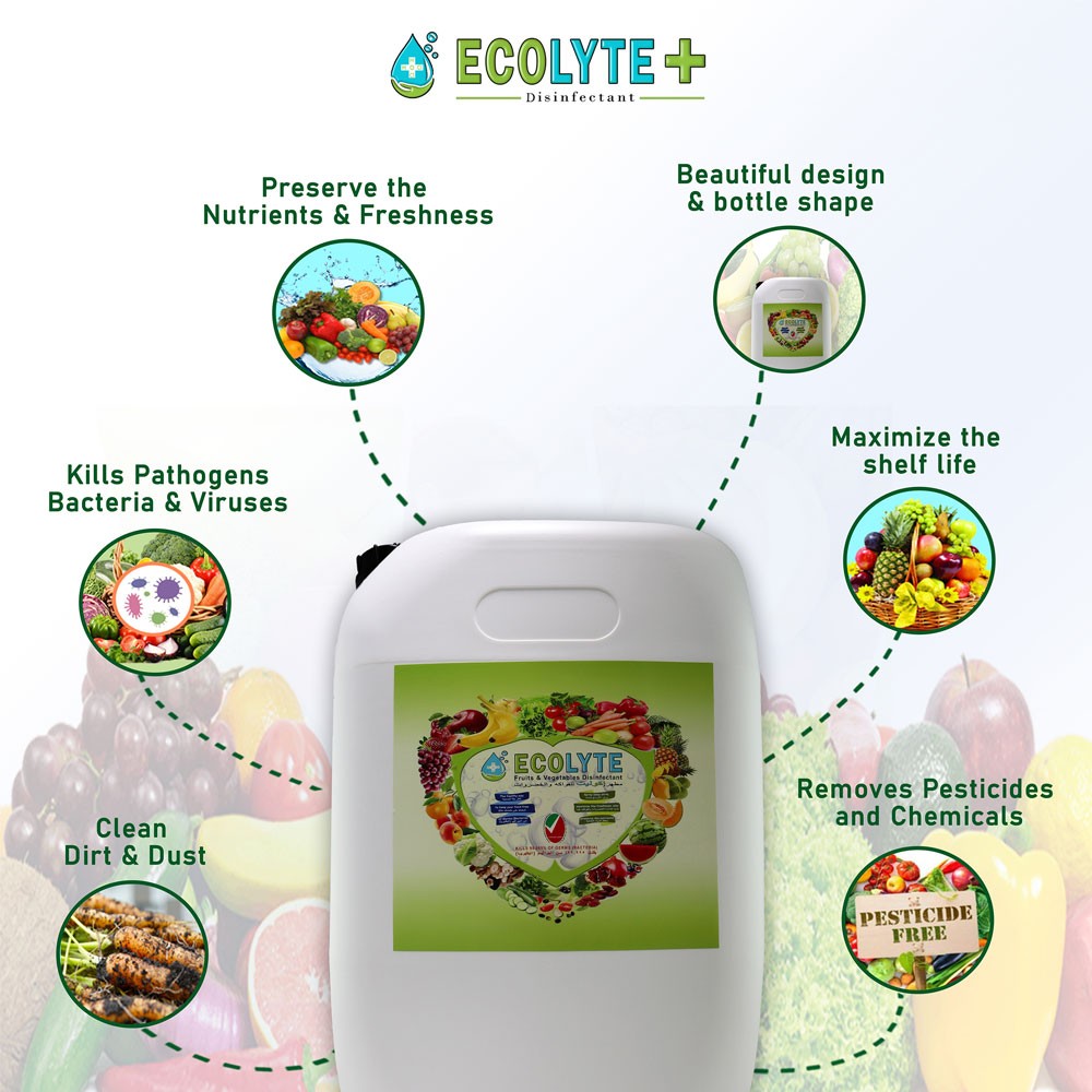 Ecolyte Plus Fruits & Vegetables Disinfectant 100% Natural 20 Litre, ECO-F&V-20LTR