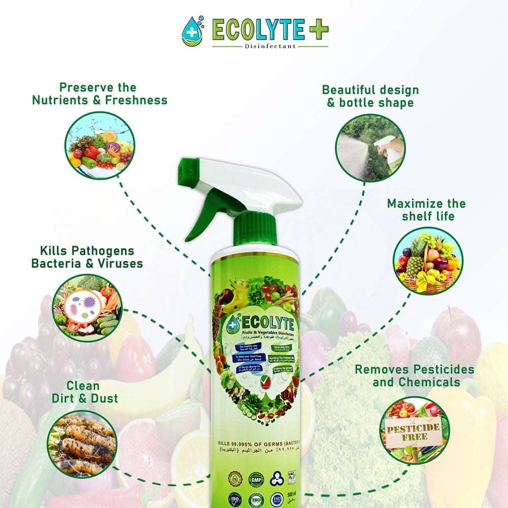 Ecolyte Plus Fruits and Vegetables Disinfectant 100% Natural 500 ml, ECO-F&V-500ML