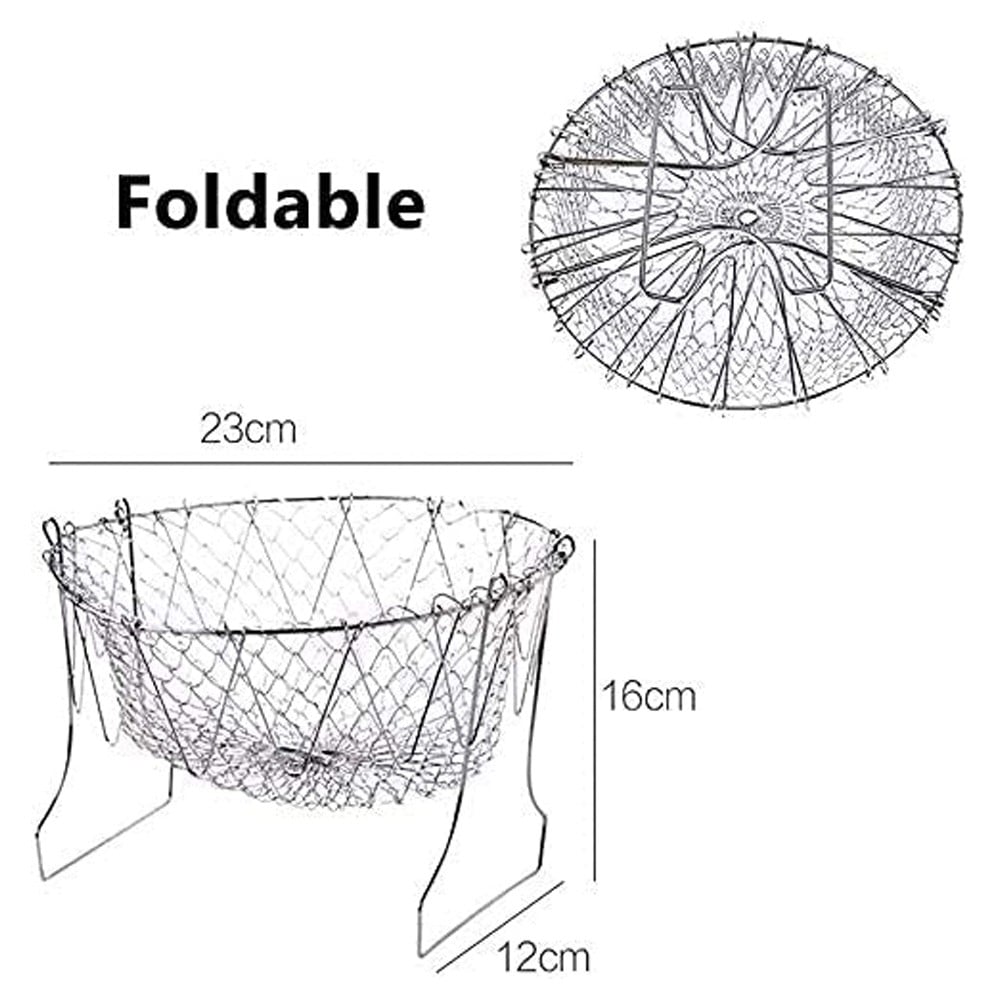 Deep Fry Basket Stainless Steel Foldable Strainer Basket Colander Cooking Basket