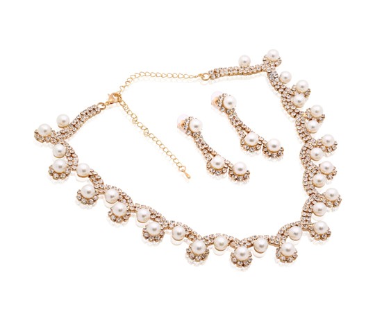 Kavani 18K Gold Plated Loops Design Pearl Drop Necklace Set