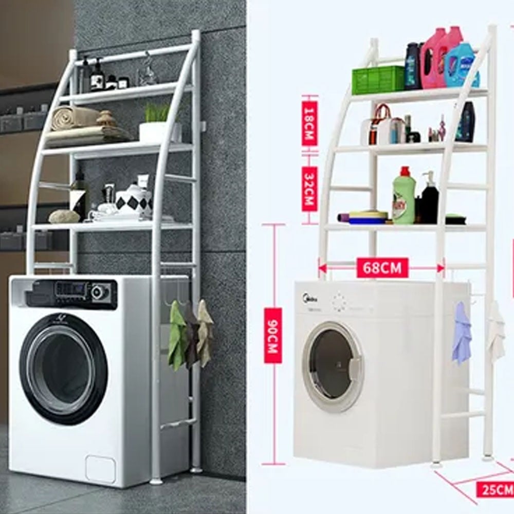 3 Tier Bathroom Laundry Washing Machine Shelf Rack 64x25x167cm N42556385A White