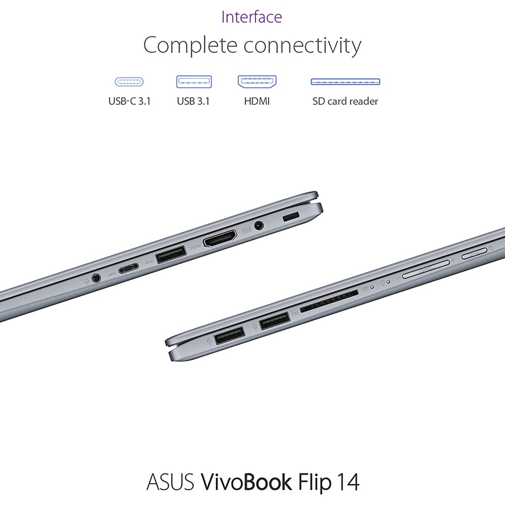 Asus Vivobook Flip 14 TP412FA-EC404T 14inch  Touch Laptop Core i3 2.1GHz 4GB 256GB SSD Win 10 FHD English/Arabic Keyboard, Grey