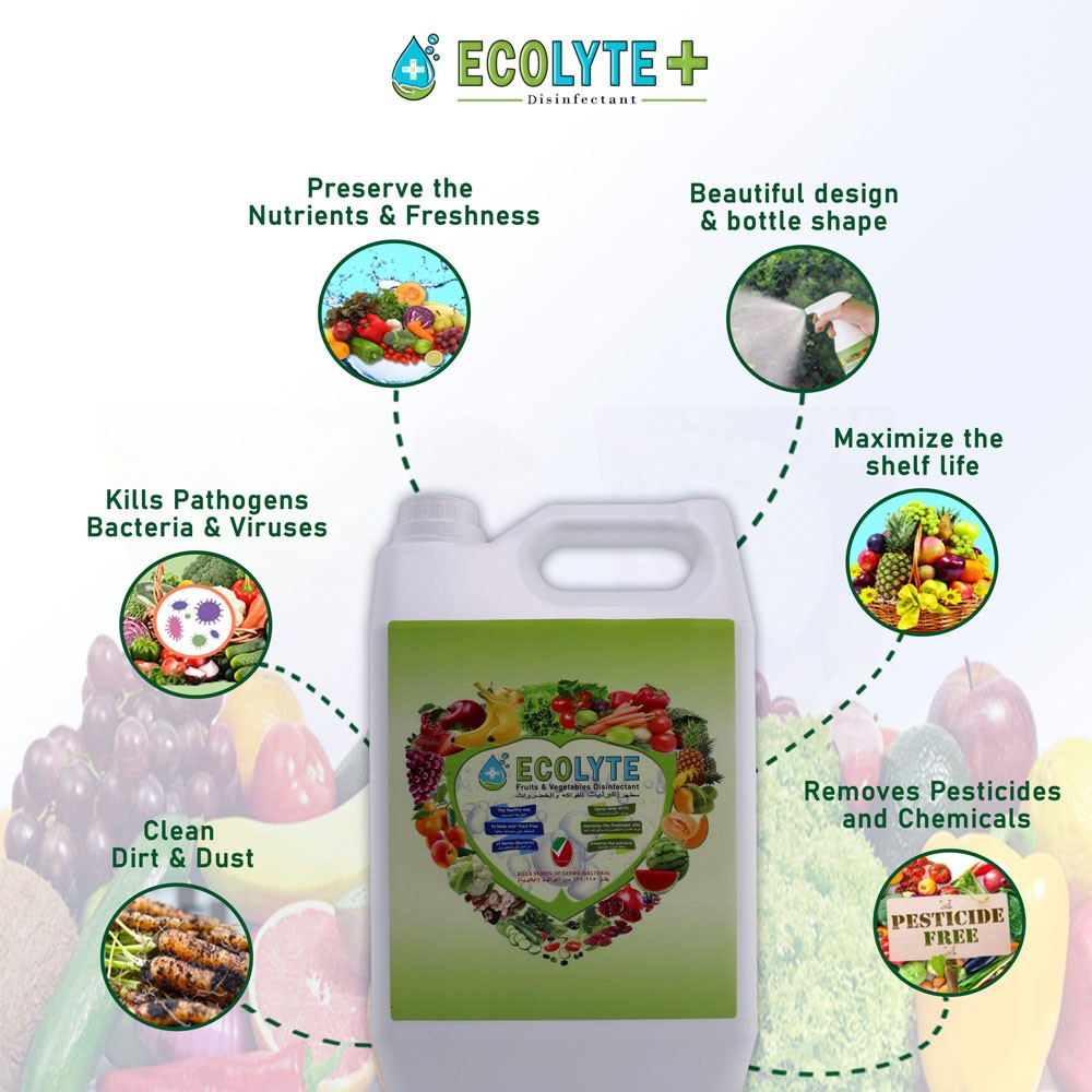 Ecolyte Plus Fruits & Vegetables Disinfectant 100% Natural 5 Litre, ECO-F&V-5LTR