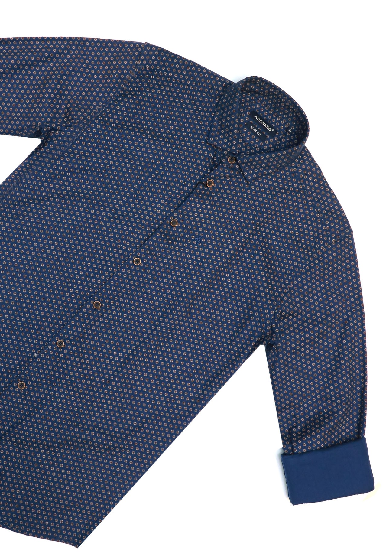 Address Casual Shirt Blue With Dots Slim Fit, AC19JU 9592 C, XL