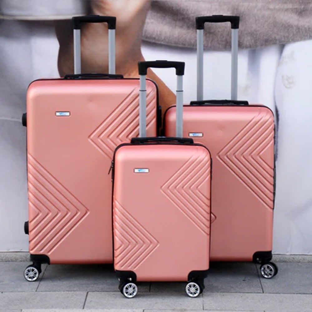 Yinton Lightweight ABS Luggage Hard Case Trolley Bag 3 Pcs Set 20, 24, 28 Inches Rose Gold