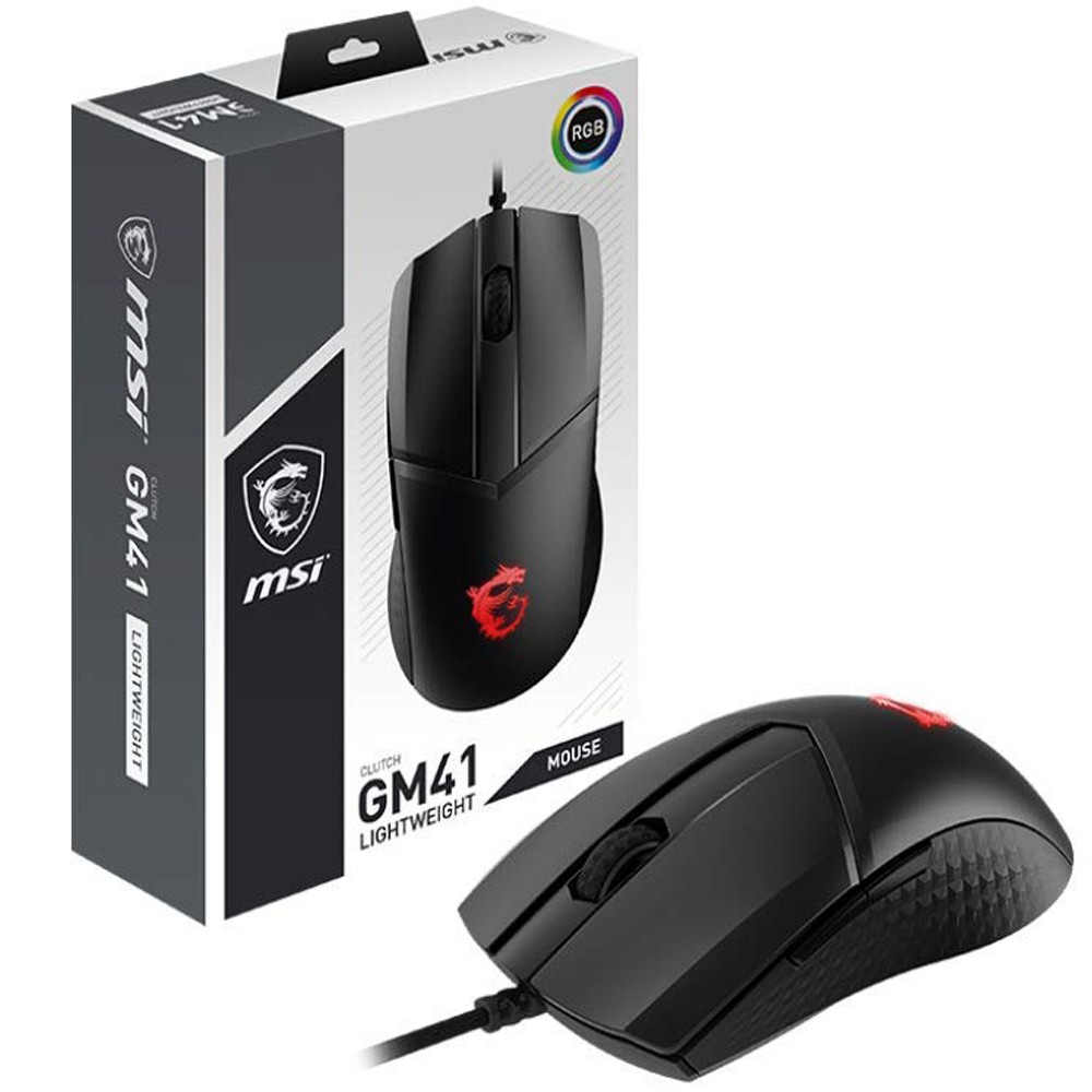 MSI Clutch GM41 Lightweight Wireless Gaming USB RGB 16000 DPI Gaming Mouse, Black