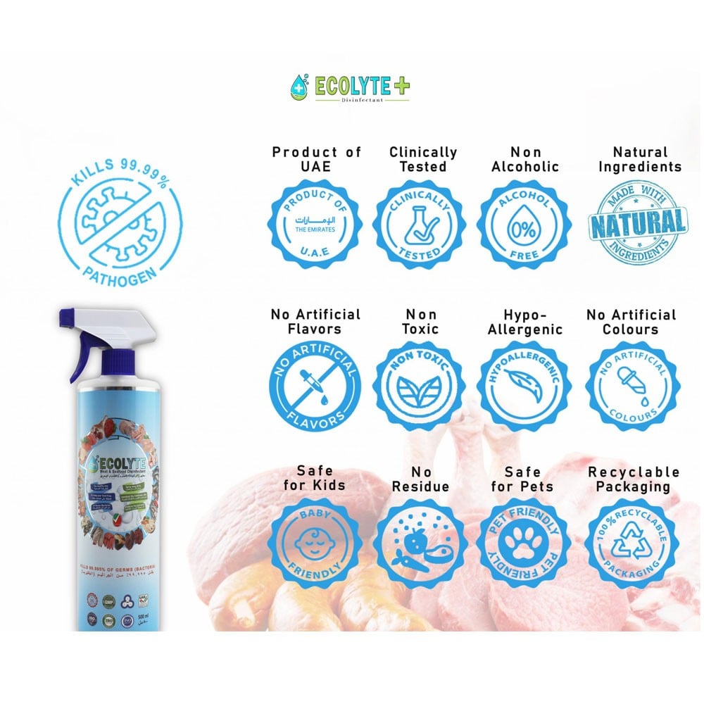 Ecolyte Plus Meat & Seafood Disinfectant 100% Natural 500 ml, ECO-M&S-500ML