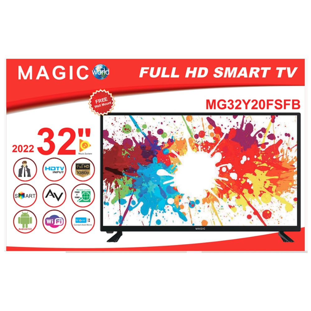 Magic World MG32Y20FSFB Full Hd 32 Inches Smart Dynamic LED Tv HDR10  Wifi Shahid Miracast Android (1G+8G) Dolby Music System Black