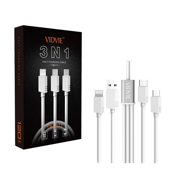 Vidvie 3in1 Usb Cable Cb413 (Micro, Iphone & Type-c) , Kabel Data