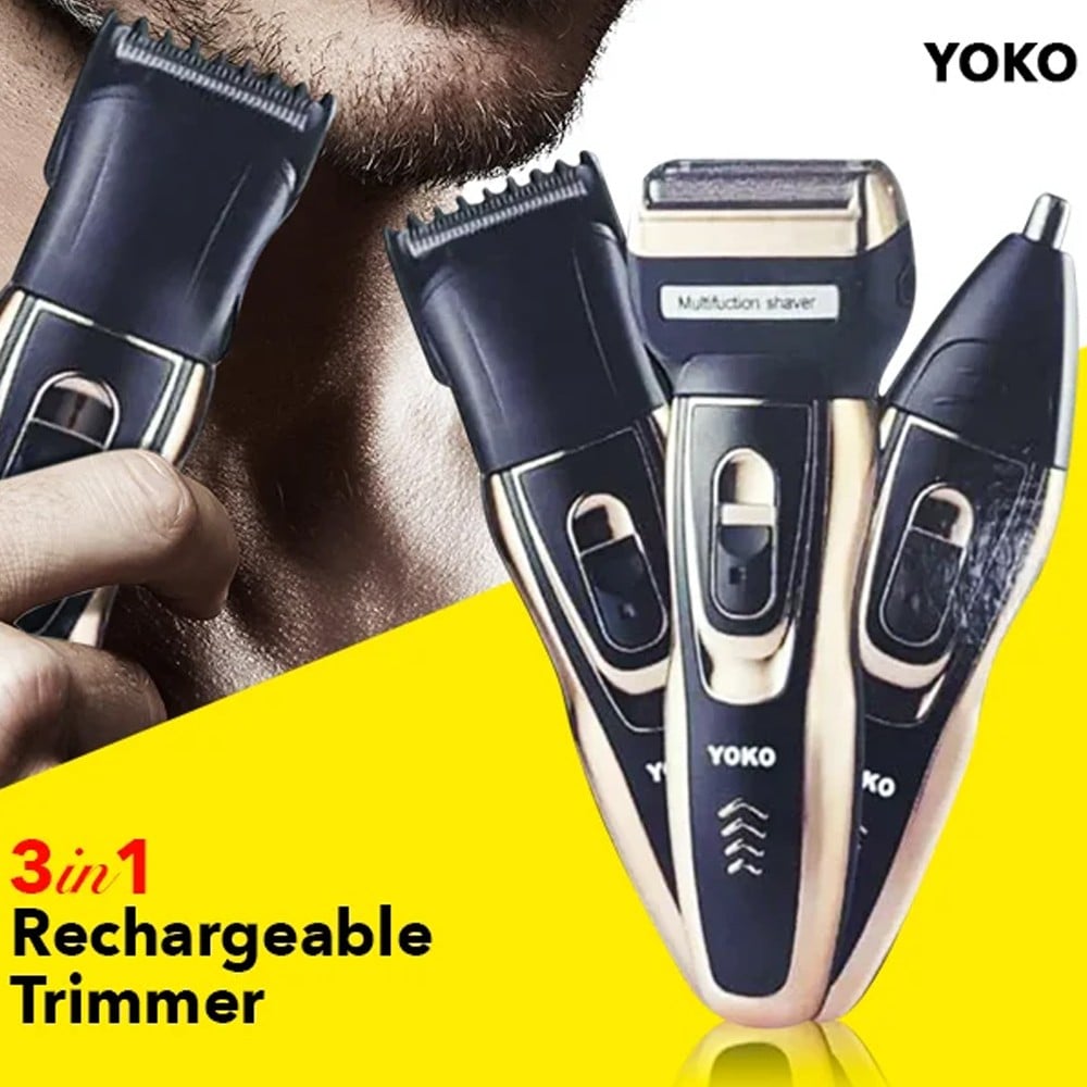 Yoko 3 In1 Rechargeable USB Shaver Hair Clipper Nose Trimmer With Ultra Thin Alloy Blade, YK-6559