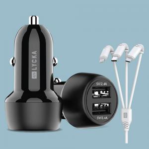 Jet 48A Car Charger Dual USB Fast Charging With Cable Black