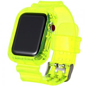 Green Ultra Transparent TPU Watch Band With Case 38mm / 40mm For Apple Watch 4 And 5, Yellow