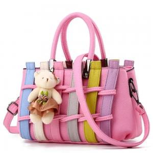 Bear Pendant Tote Shoulder Bag Pink