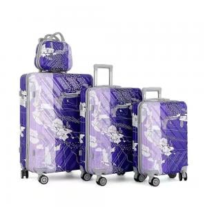 Printed Light Weight Abs Luggage Hard Case Trolley Bag  4 Pcs Set Plain Root Blue
