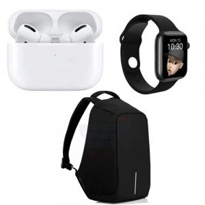 Smart Watch T55 Pro Max Combo Watch + BT Earbuds and Anti-Theft Backpack with USB Port Black