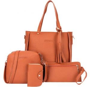 Jingpin Korean Style Fashionable 4 In 1 Tassel Tote Bag for Ladies, Brown
