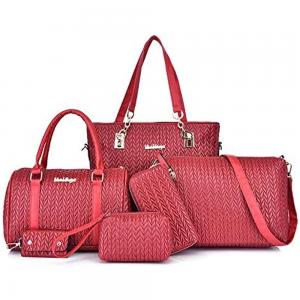 AMR Fashions 6 Pcs Set Faux Leather Hand Bag, Red