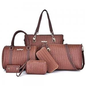 AMR Fashions 6 Pcs Set Faux Leather Hand Bag, Brown