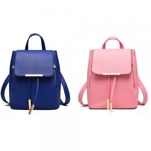 2 In 1 Korean Version Fashion Double Shoulder Bag Backpack Blue and Korean Version Fashion Double Shoulder Bag Backpack Pink