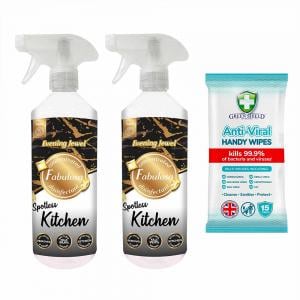 Fabulosa Antibacterial Kitchen Spray Evening Jewel 2X500 ml, Free Greenshield Anti-Viral Wipes 15s