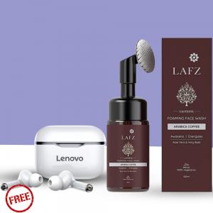 Lafz Caffeine Foaming Face Wash With Built in Face Brush, 100ml and get Lenovo LP1 Live Pod Wireless Bluetooth Earphone Free