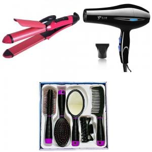 3 in 1 Beaty Bundle Hair Comb Set Hair Dryer and Hair Straightener