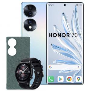 Honor 70 Dual SIM Icelandic Frost 8GB RAM 256GB 5G and GS3 Black Smartwatch and PU Case and 6 Months Screen Protection