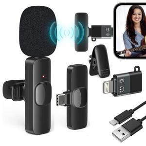 K8 Wireless Lavalier Coller Microphone Portable Mini Mic for Live Broadcast 2 in 1 for Android and IPhone with Type C and Lightning Connector
