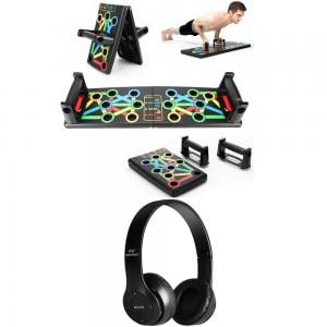 2 In 1 Multi Color Foldable P47 Wireless Bluetooth Headset with FM Radio, Mic & Supoort Micro SD Card, Push Up Board 13 in 1 Workout Board Portable Push Up Board Training System for Men Women Home Fitness Training