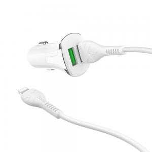 Hoco Universe Double Port QC3.0 Car Charger Set Micro White, Z31