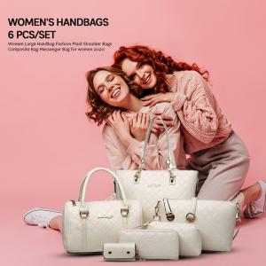 Womens Handbags 6 Pcs Set Women Large Handbag Fashion Plaid Shoulder Bags Composite Bag Messenger Bag, Beige