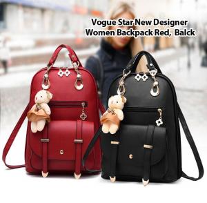 2 in 1 Vogue Star New Designer Women Backpack For Teens Girls-black & Red