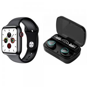 W26 Plus Smartwatch Full Screen Assorted Colour and M10 BT True Wireless In Ear Headphones With Big Screen Black