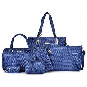 AMR Fashions 6 Pcs Set Faux Leather Hand Bag, Blue