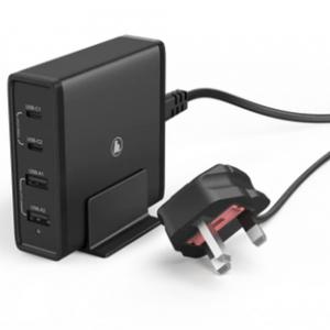 Hama 73183376 65 Watt Charging Station UK Cable 4-Way 2x PD USB-C 2x USB-A Black