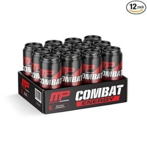 MusclePharm Combat Energy Drink 16oz (Pack of 12) - Black Cherry - Sugar Free Calories Free - Perfectly Carbonated with No Artificial Colors or Dyes